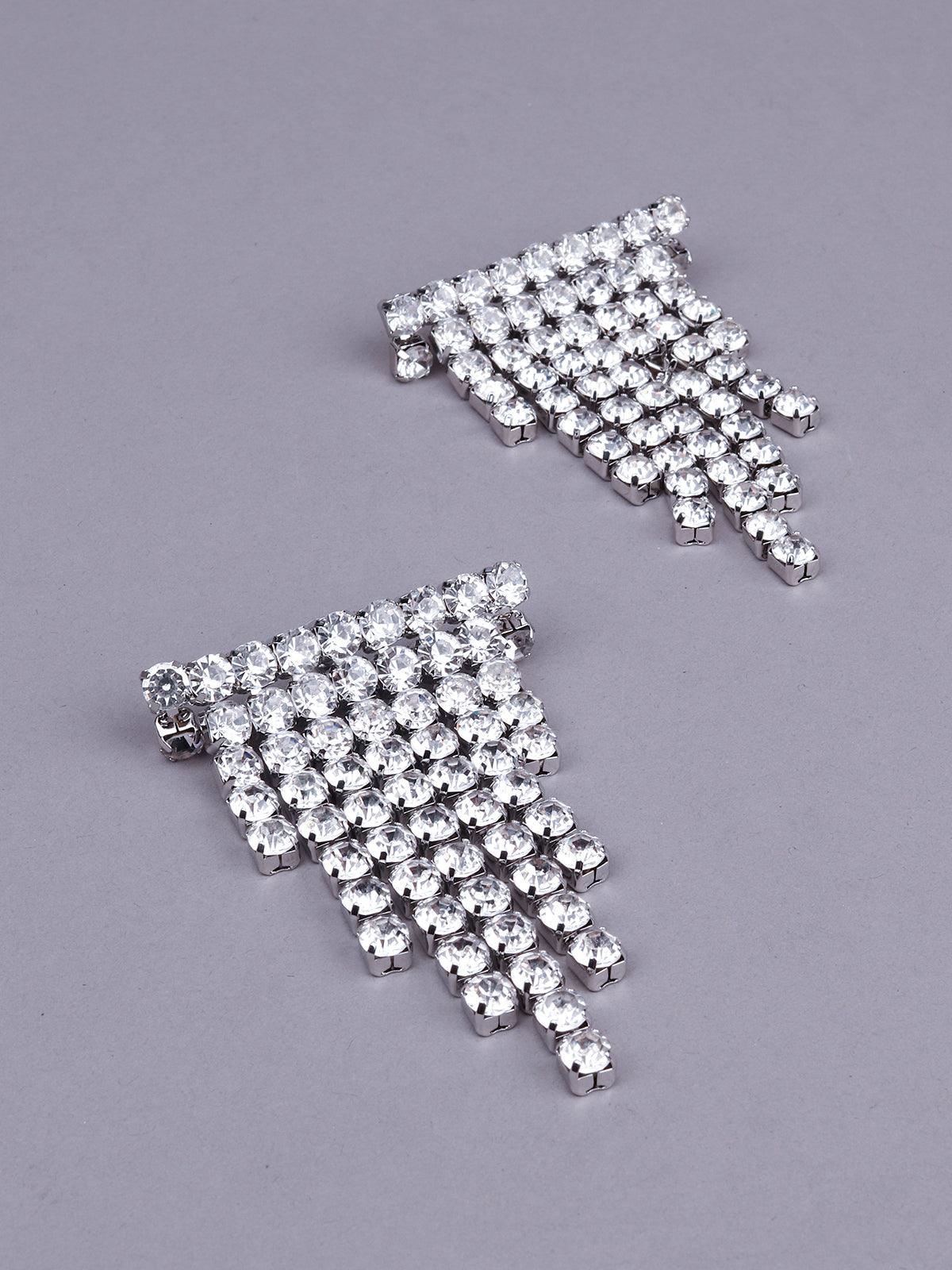 Shinning crystal studded statement earrings- silver - Odette