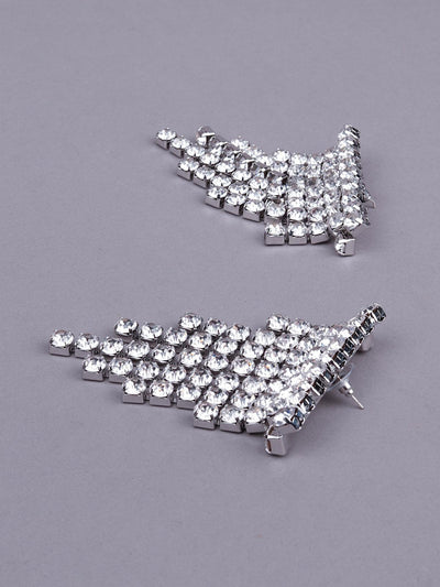 Shinning crystal studded statement earrings- silver - Odette