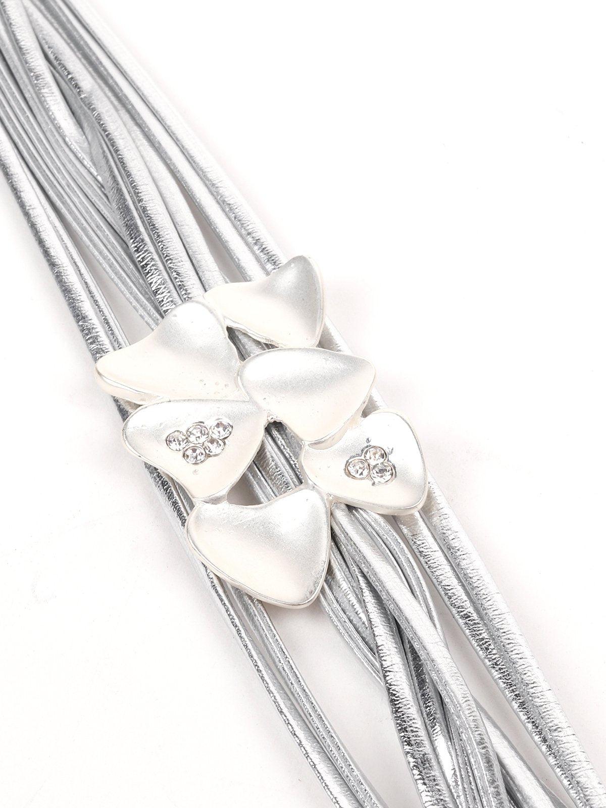 Shiny Silver Tone Multi Layered Bracelet - Odette