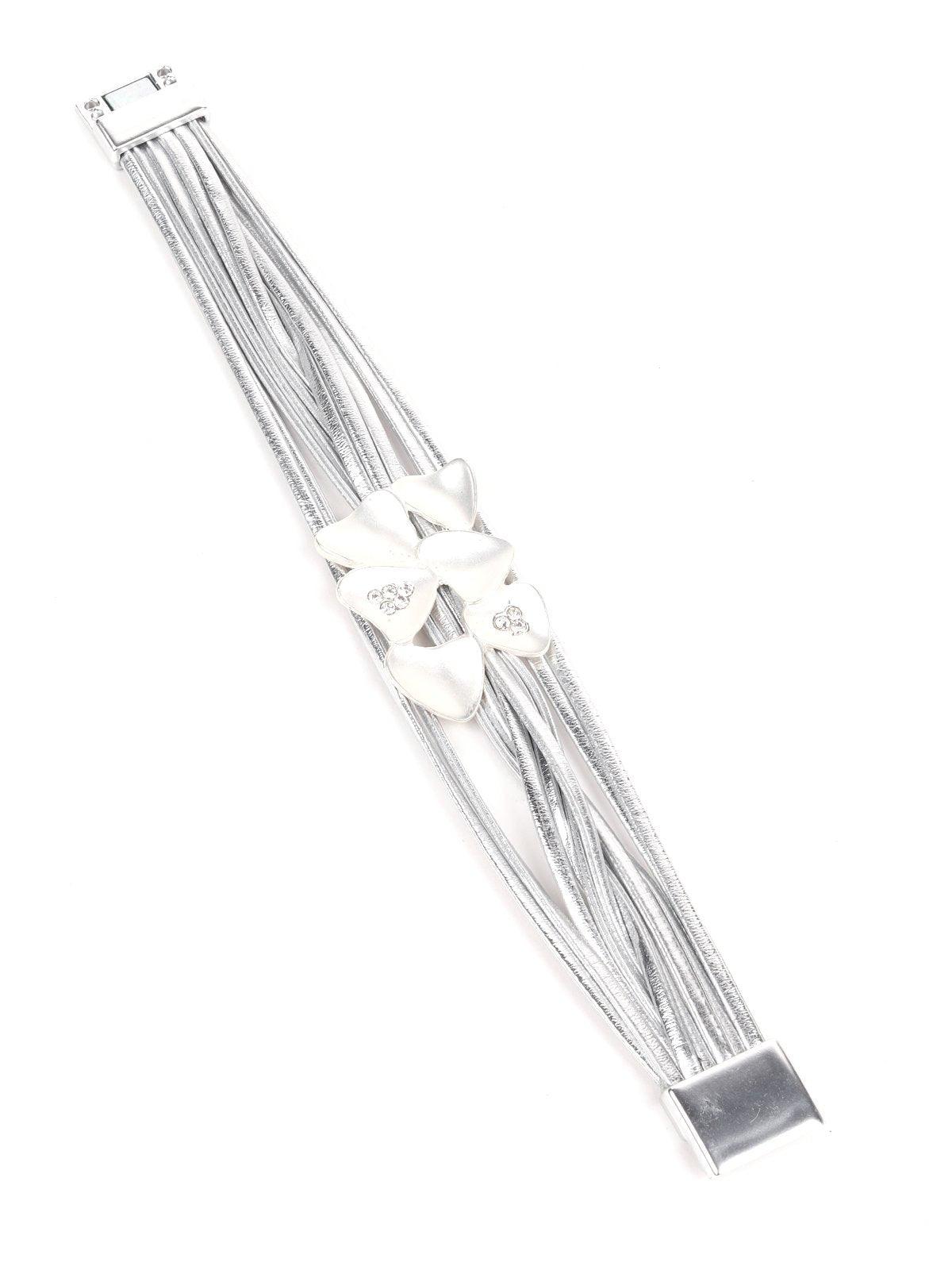 Shiny Silver Tone Multi Layered Bracelet - Odette