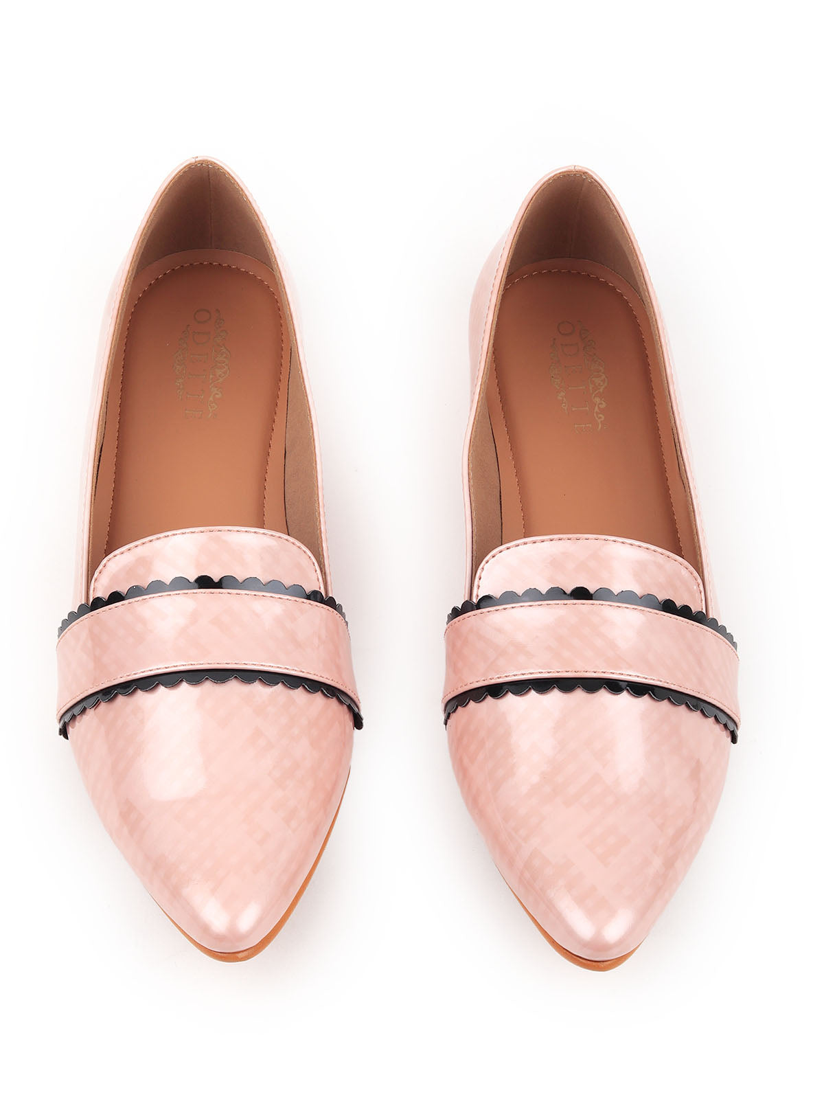 Odette Women Blush Pink Patterned Flat Loafers