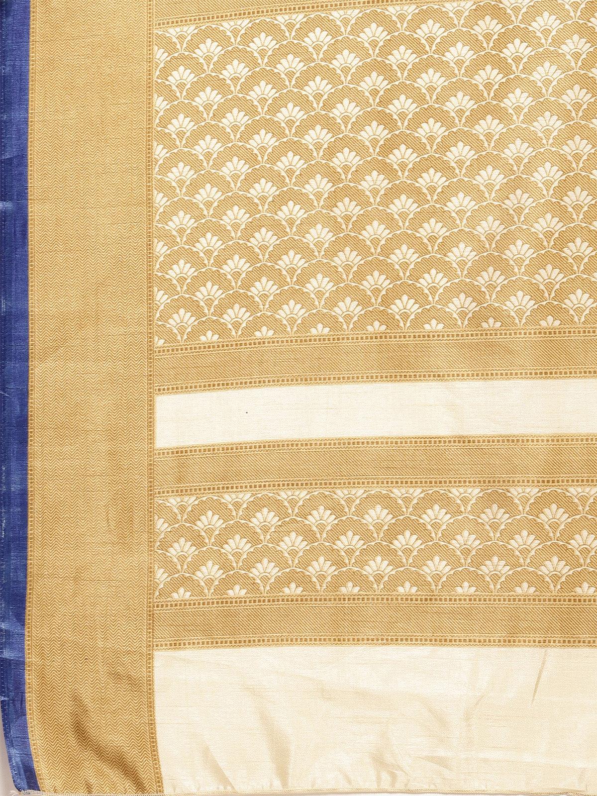 Silk Blend Beige Printed Saree With Blouse Piece - Odette