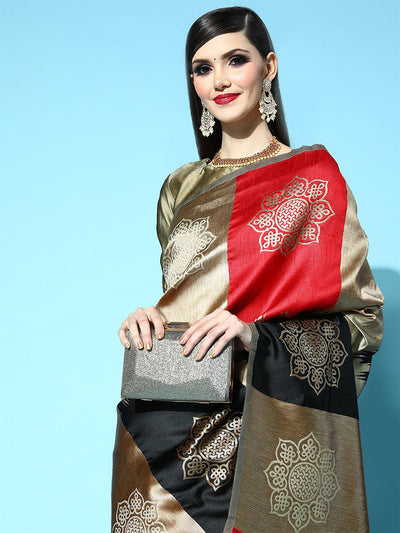 Silk Blend Beige Woven Design Saree With Blouse Piece - Odette