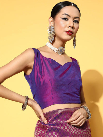 Silk Blend Magenta Woven Designer Saree With Blouse Piece - Odette