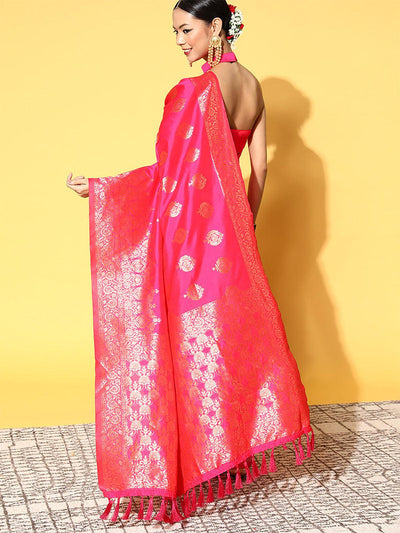 Silk Blend Pink Woven Designer Saree With Blouse Piece - Odette