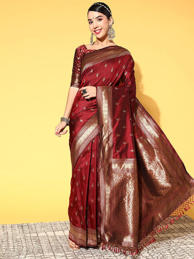 Silk Blend Woven Designer Saree With Blouse Piece - Odette