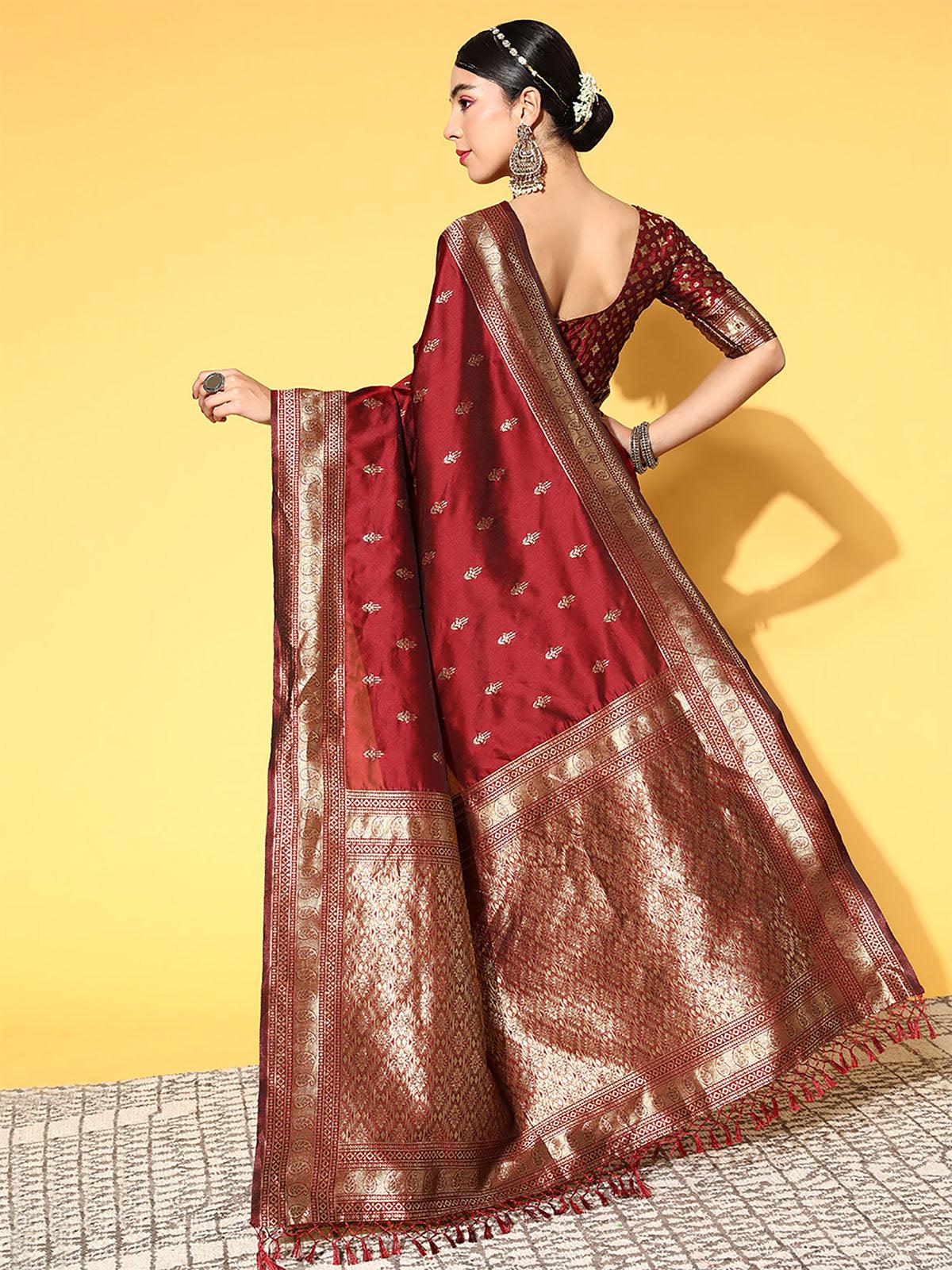 Silk Blend Woven Designer Saree With Blouse Piece - Odette