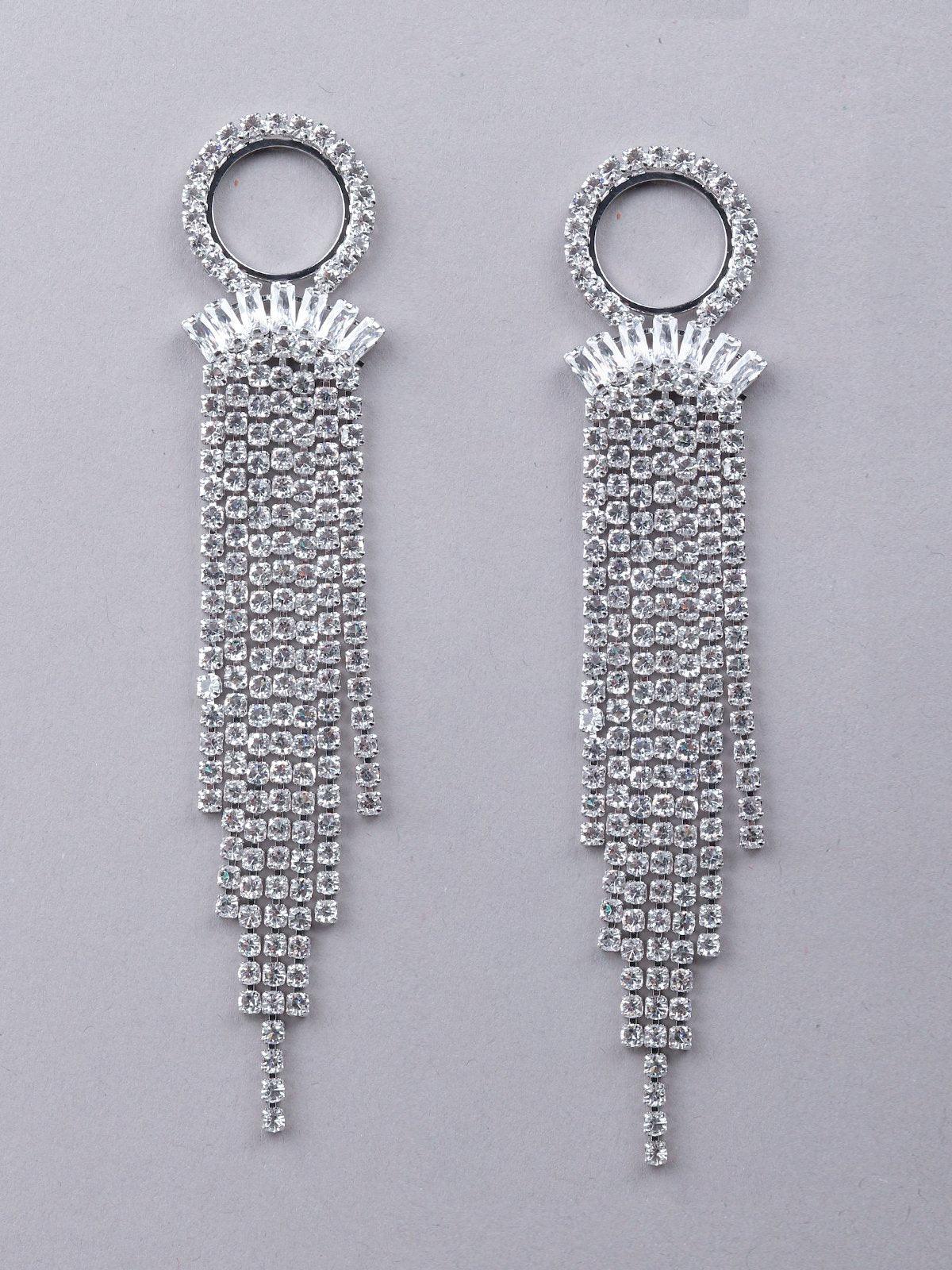 Silver Crystal Tassel Drop Earrings - Odette
