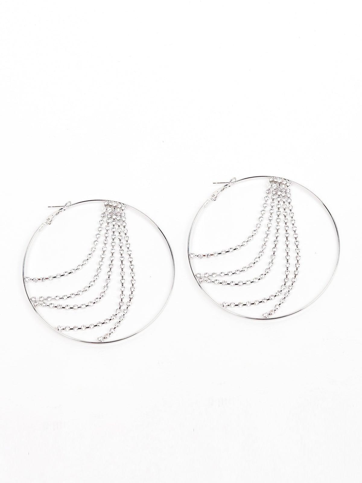 Silver Hoop Earrings With Crystal Strings Embedded - Odette