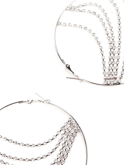 Silver Hoop Earrings With Crystal Strings Embedded - Odette