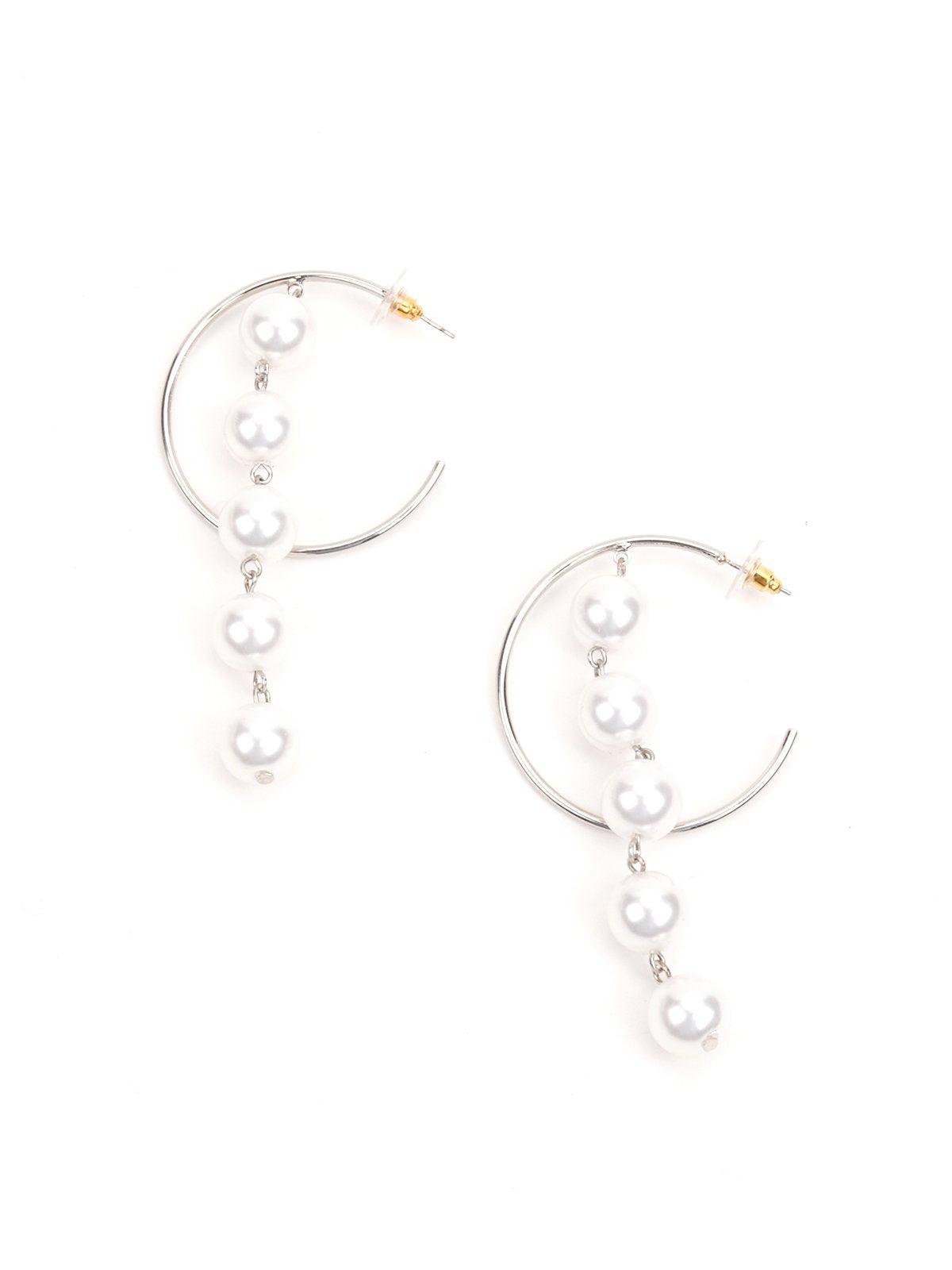 Silver Hoop Earrings with Pearls - Odette