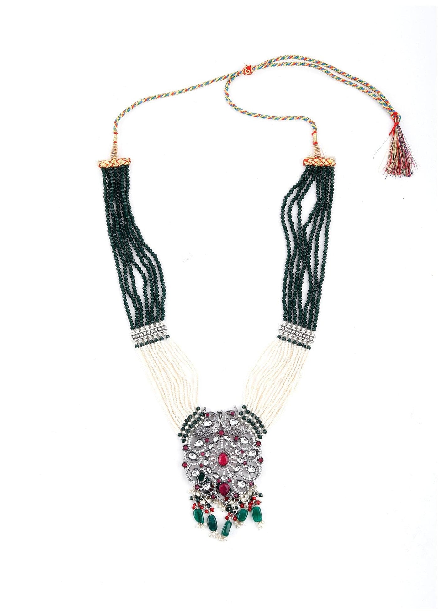 Silver Peacock Rani Haar Necklace Set - Odette