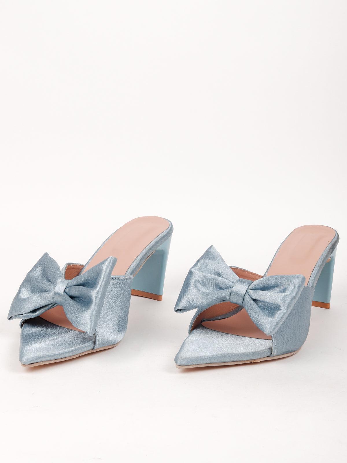 Silver Pointy Toe Oversized Bow Heels - Odette