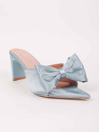 Silver Pointy Toe Oversized Bow Heels - Odette