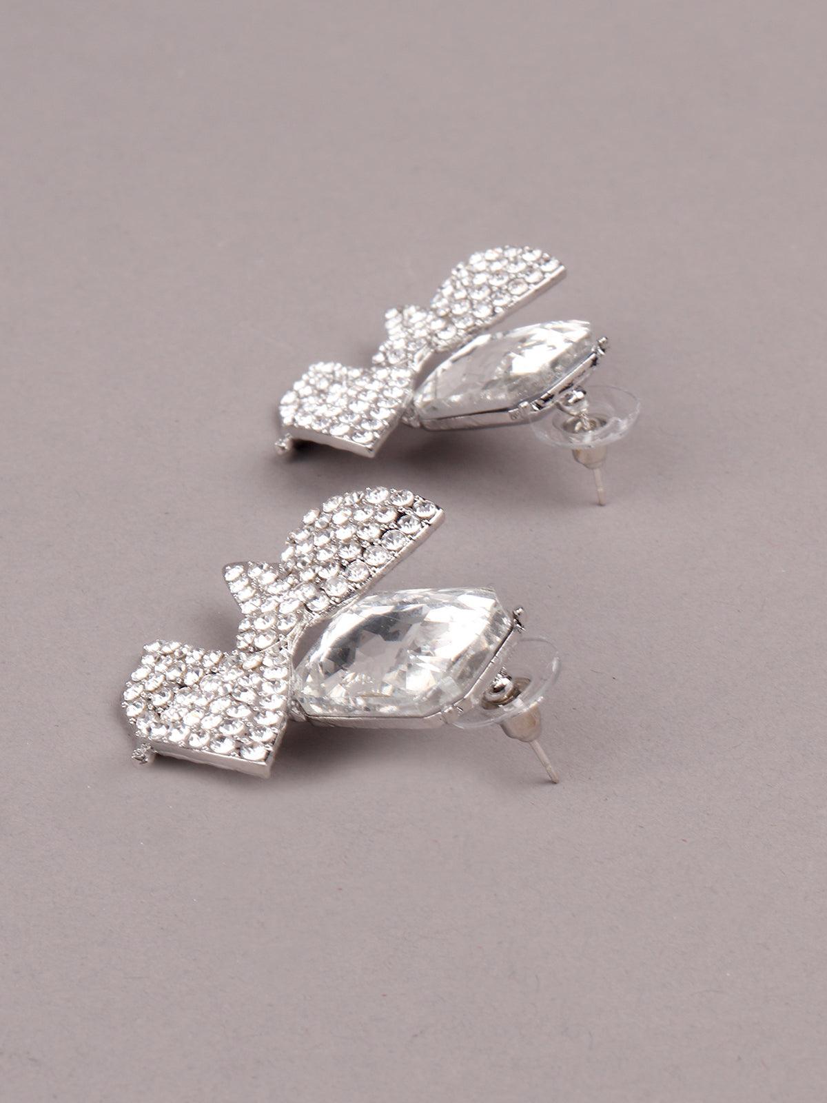 Silver-studded bow-shaped statement earrings - Odette