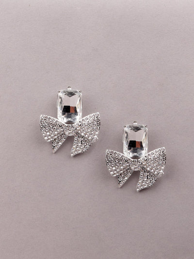 Silver-studded bow-shaped statement earrings - Odette