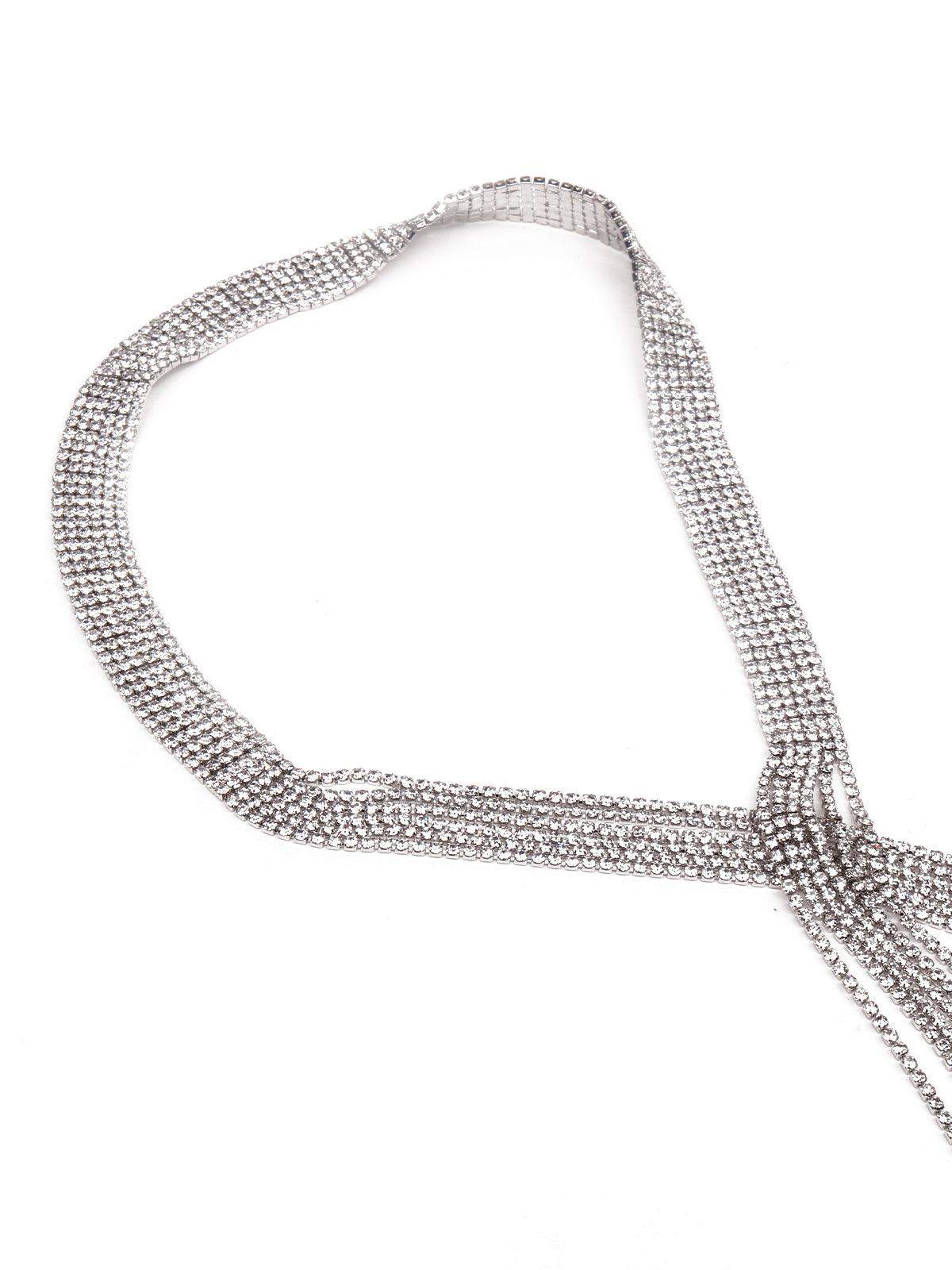 Silver-Studded Long Designer Necklace - Odette
