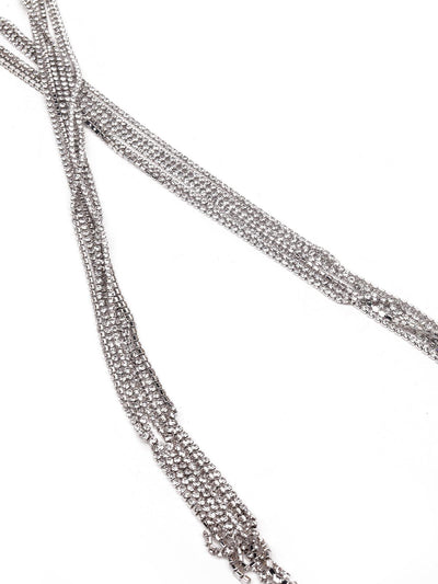Silver-Studded Long Designer Necklace - Odette