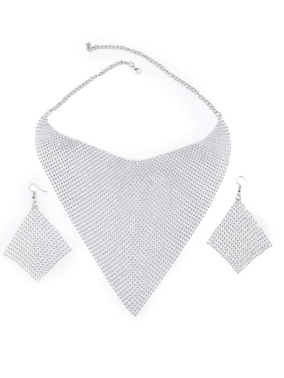 Silver stunning studded necklace set for women - Odette
