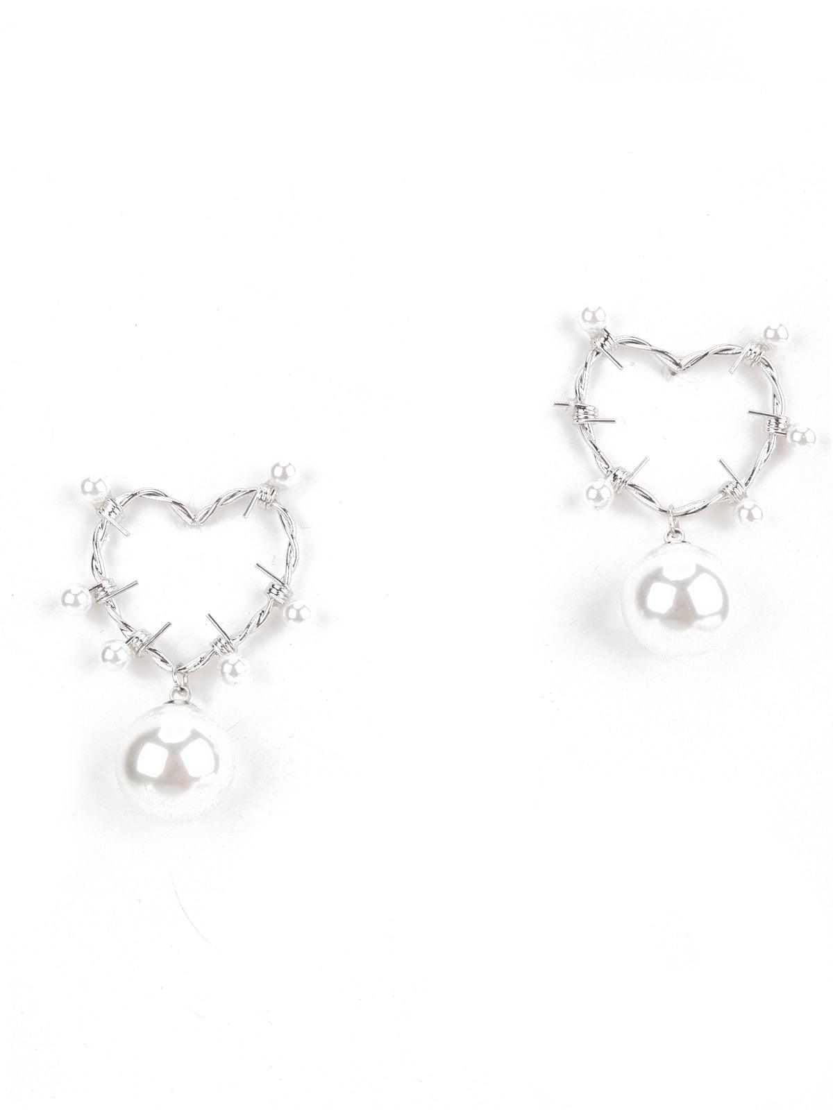 Silver Tone Heart Shape Dangle Earrings - Odette