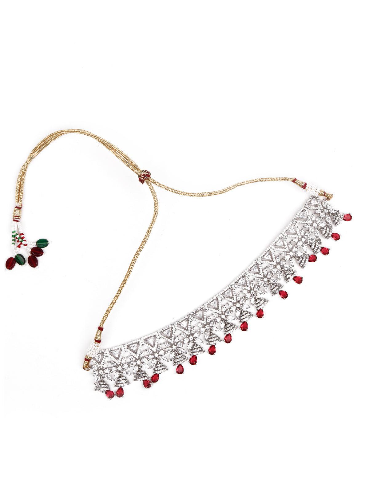 Silver-Tone Jewellery Set Embellished With Rubies - Odette