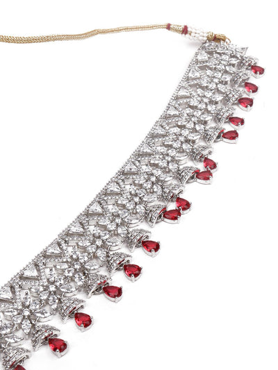 Silver-Tone Jewellery Set Embellished With Rubies - Odette
