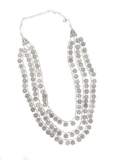 Silver Tone Layered Floral Necklace - Odette