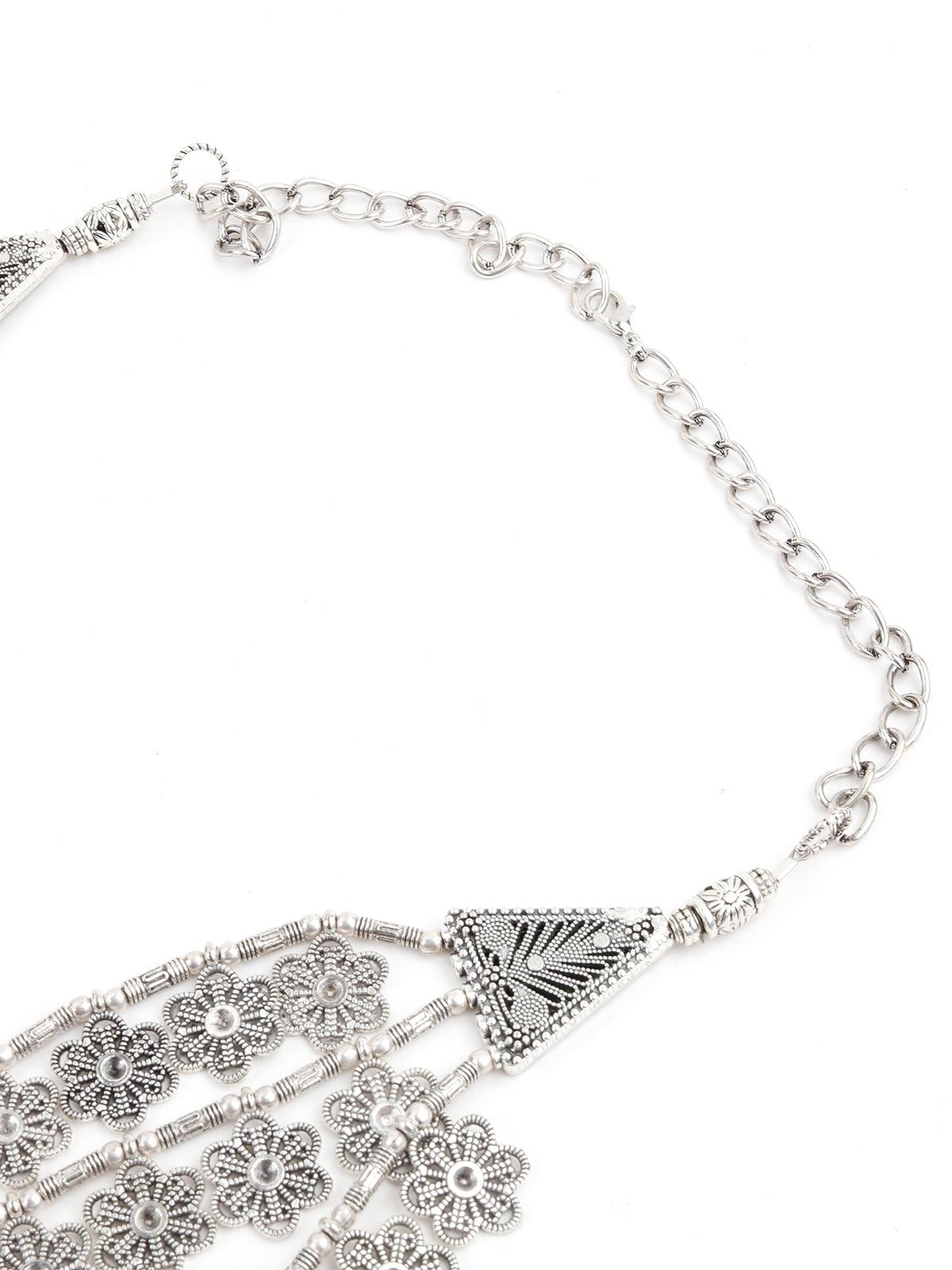 Silver Tone Layered Floral Necklace - Odette