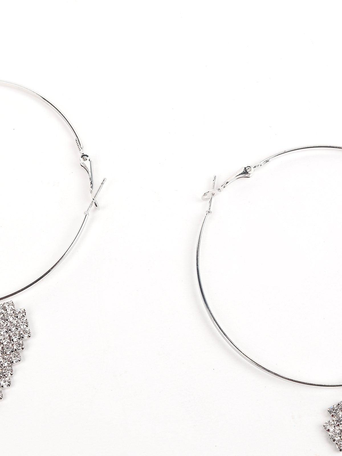 Silver-Tone Studded Crystal Hoop Earrings - Odette