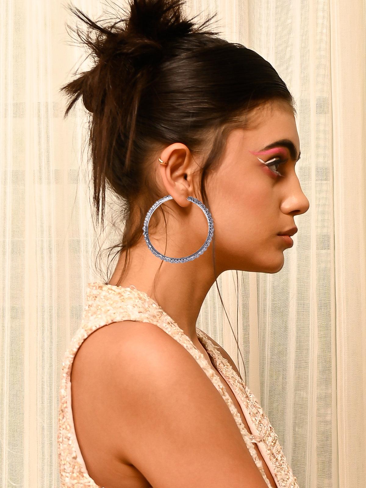 Silver tone studded hoop earrings - Odette