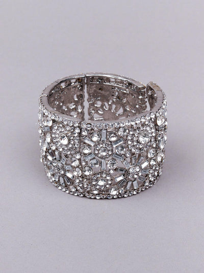 Silver wide sparkling silver bracelet - Odette