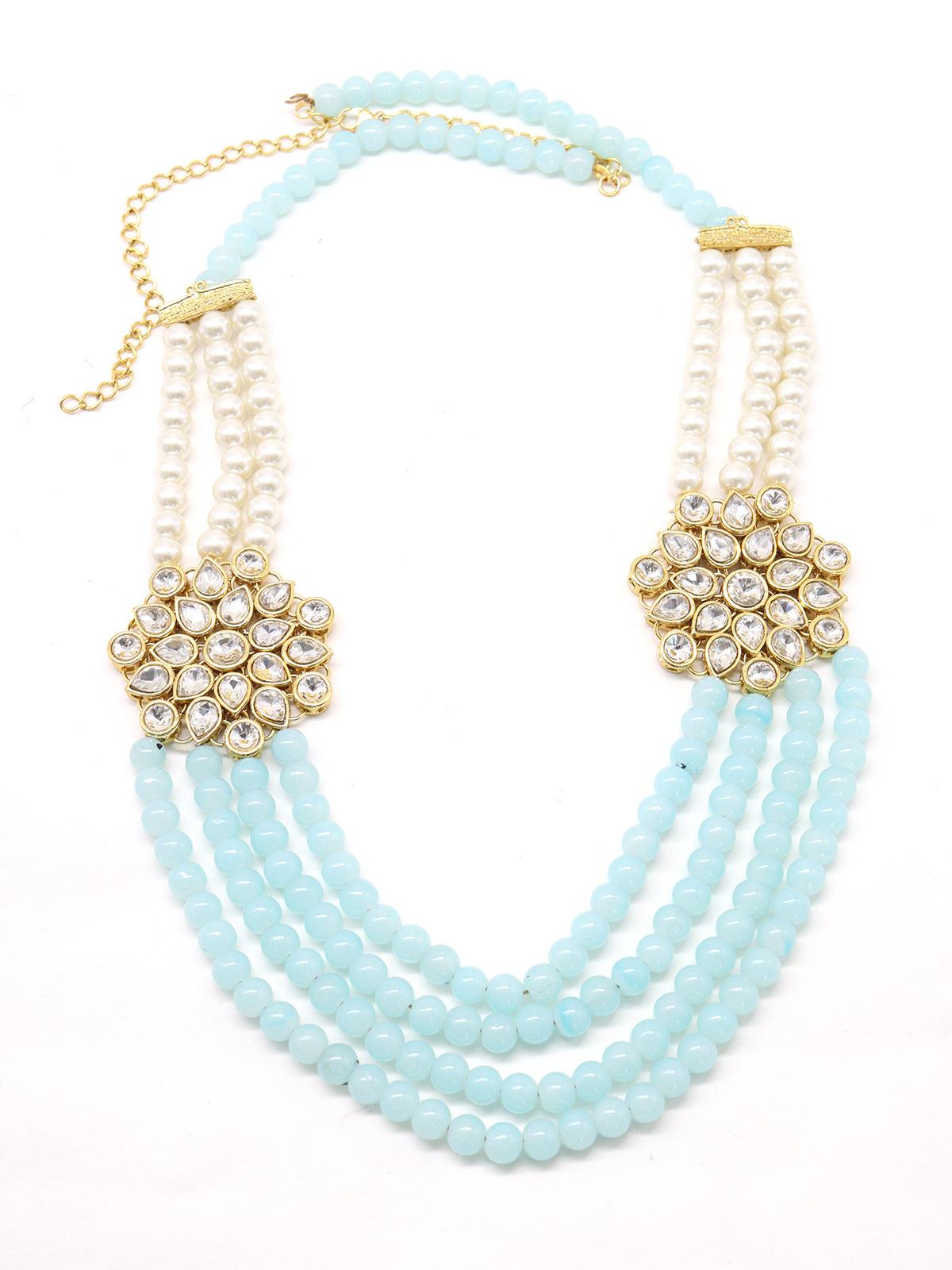 Sky blue and regular pearl authentic necklace with earrings! - Odette