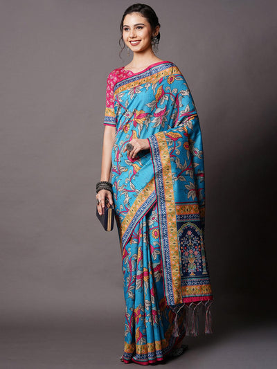 Sky blue Festive Bhagalpuri Silk Printed Saree With Unstitched Blouse - Odette