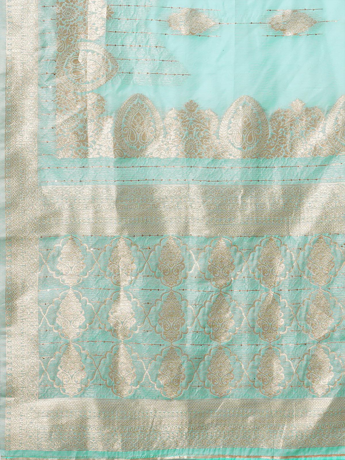 Sky blue Festive Silk Blend Embroidered Saree With Unstitched Blouse - Odette