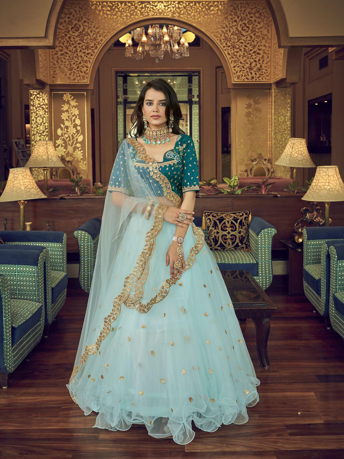 Buy Sky Blue Heavy Net Designer Lehenga Choli – Odette