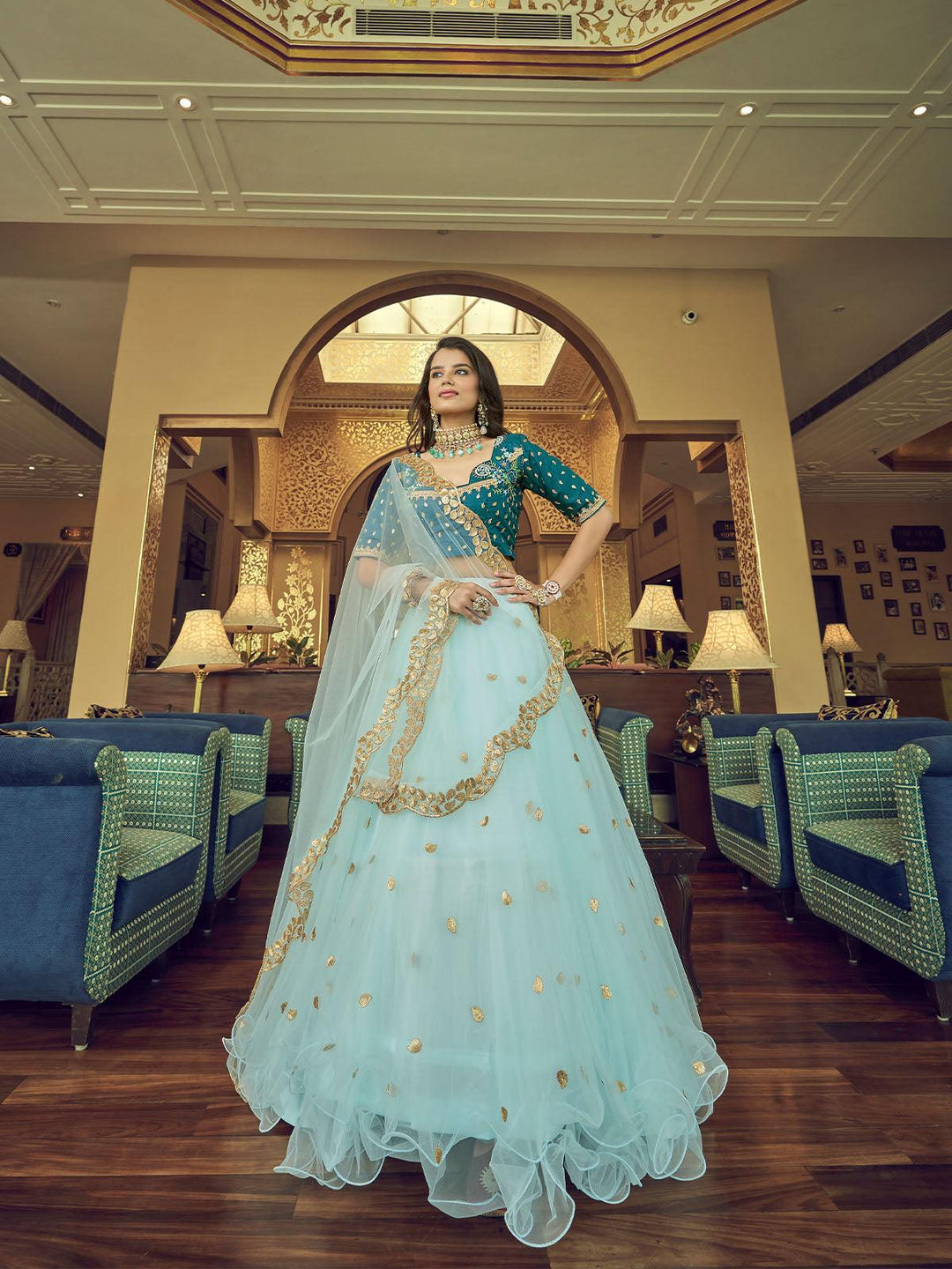 Sky Blue Lehenga Designer Wedding Lehenga Online Buy Sky Blue Heavy Net  Designer Lehenga Choli  Odette