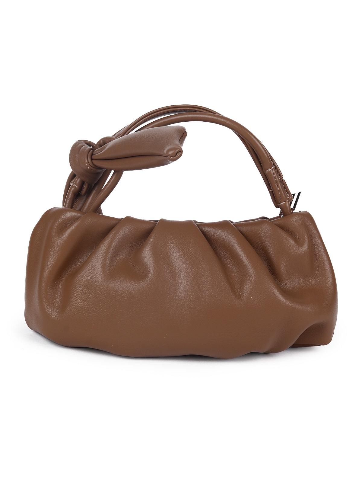Smooth brown textured ruched bag for women - Odette