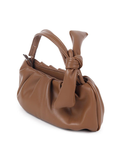 Smooth brown textured ruched bag for women - Odette