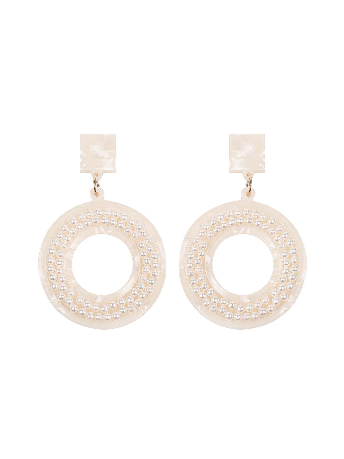 Snow white beaded hoop earrings - Odette