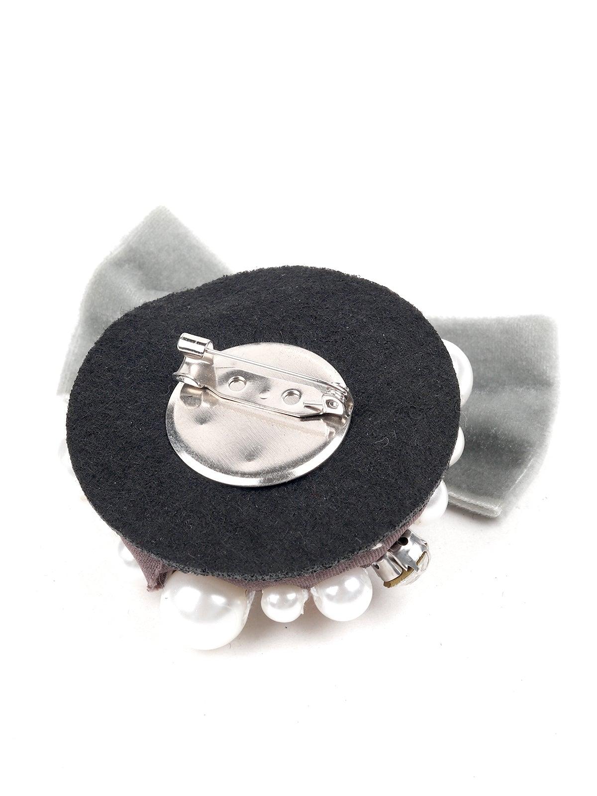 Soft Light Grey Bow Brooch - Odette