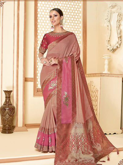 Soft Pink Dual Tone Silk Designer Saree With Blouse. - Odette