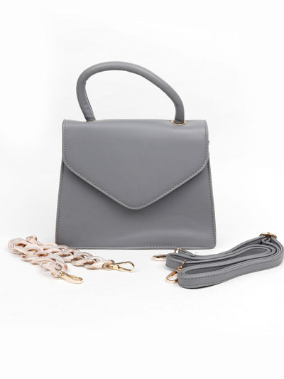 Solid grey structured sling bag for women - Odette