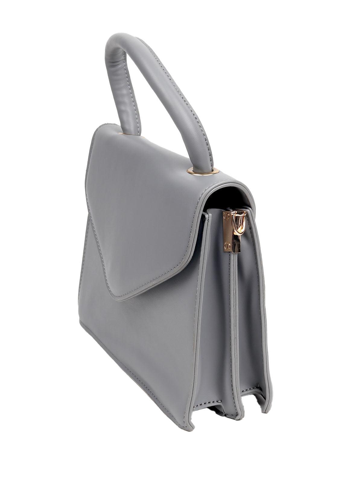 Solid grey structured sling bag for women - Odette