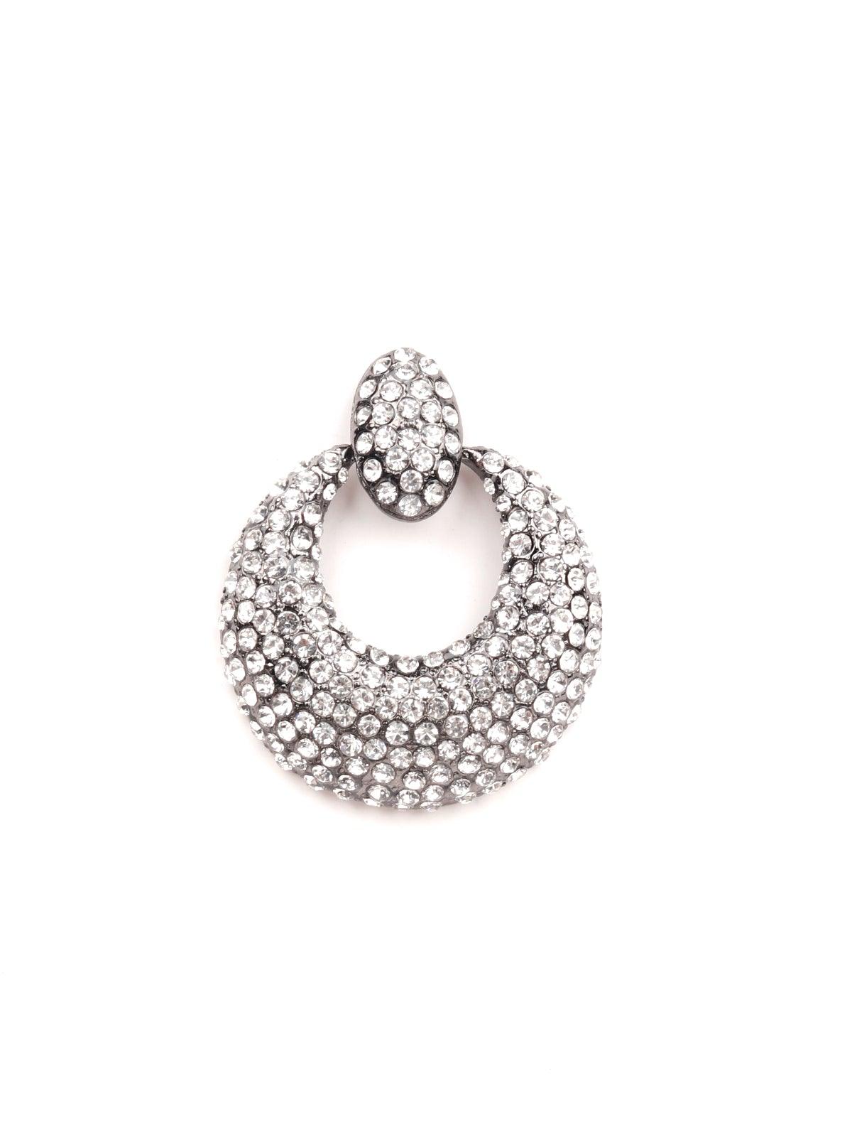 Sophisticated Crystal-Embellished Earrings- Silver - Odette