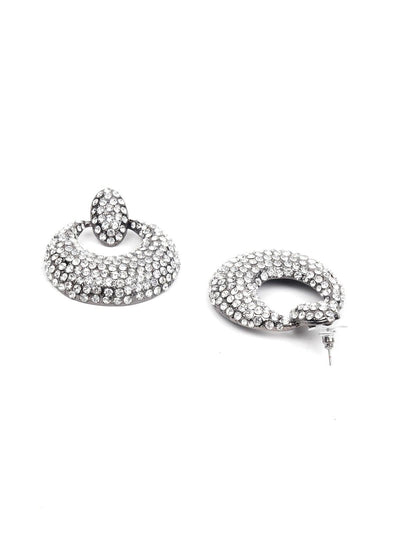 Sophisticated Crystal-Embellished Earrings- Silver - Odette
