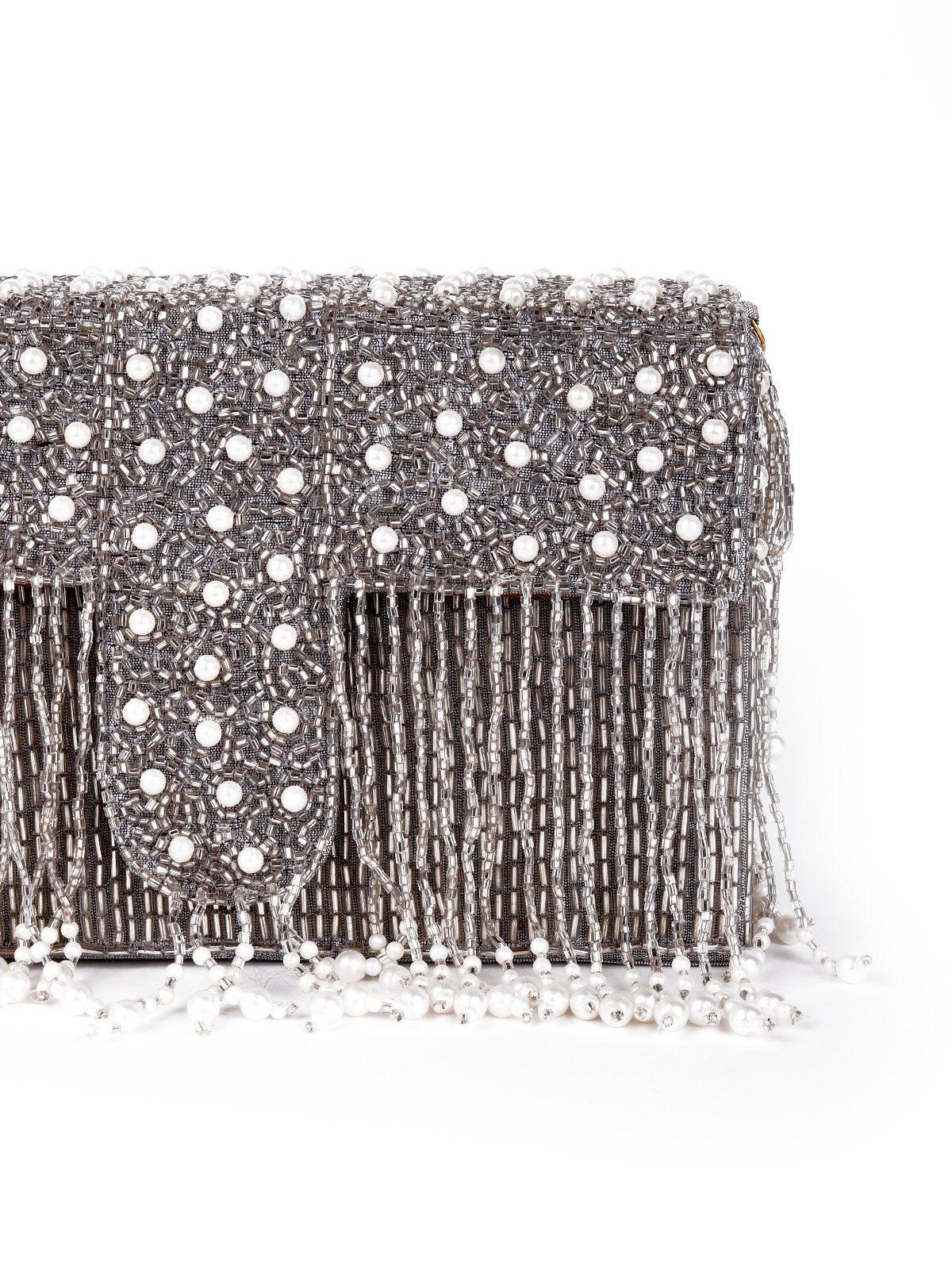 Sparkling overflowing beads tassel sling bag - Odette