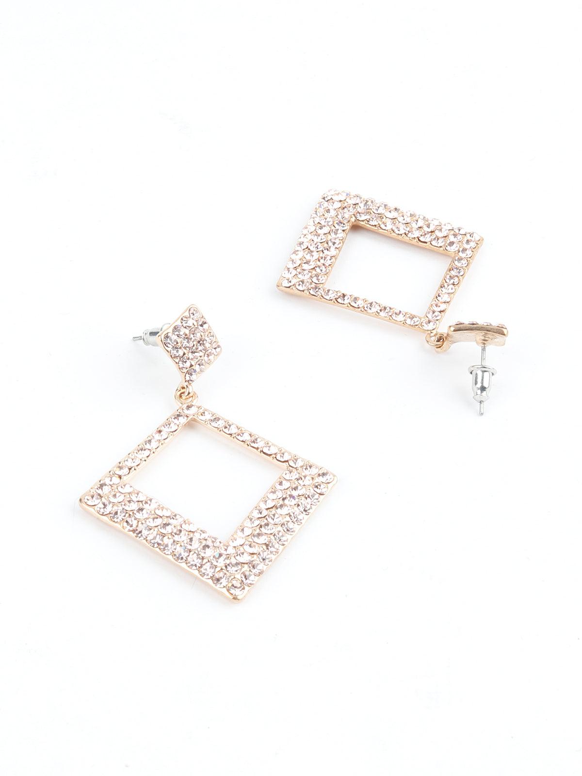 Sparkling Square Crystal Dangling Earrings - Odette