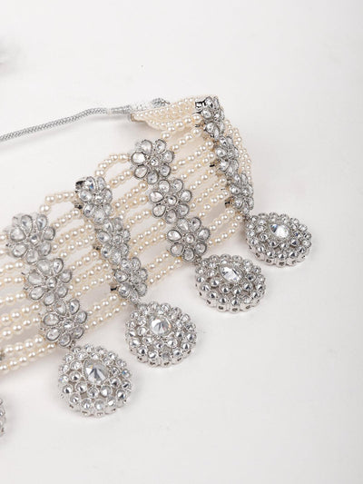 Sparkling White Beaded Crystal Embellishments Choker Set - Odette