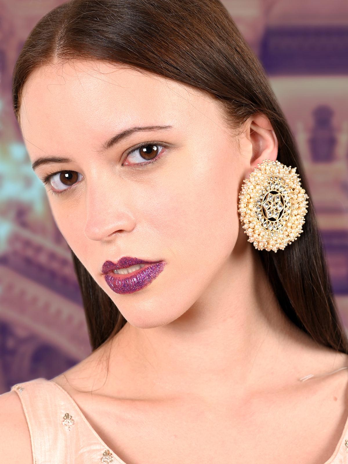 Spectacular gold tone kundan heavy pearl earrings! - Odette