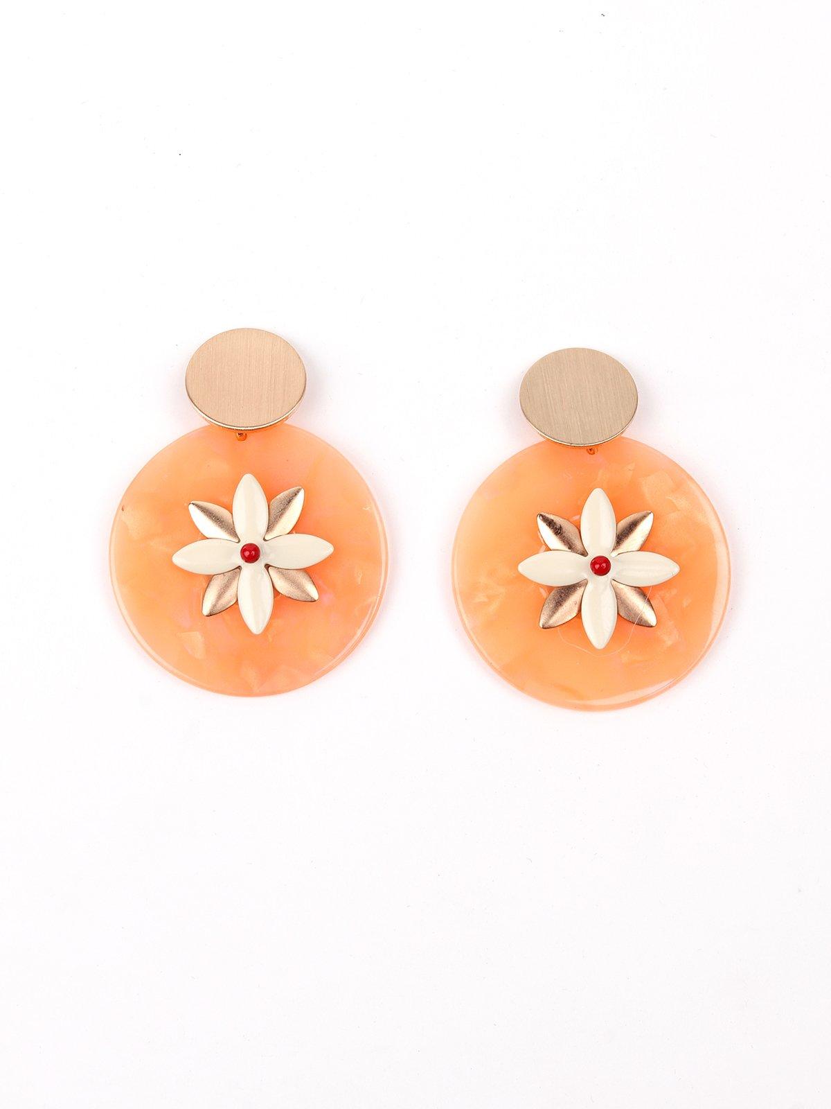 Spherical Peach And Gold Floral Earrings - Odette